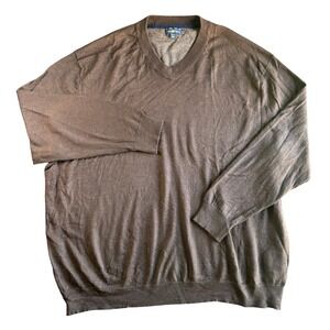 Club Room Men's 4XLT Brown Merino Wool‎ Blend Long Sleeve V-Neck Sweater